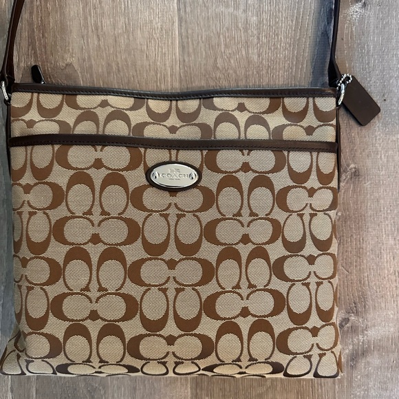 Coach Signature Brown and Tan Crossbody Bag - Picture 1 of 9